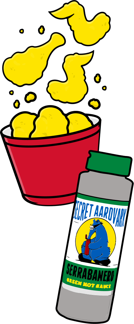 tub of wings and serrabanero sauce
